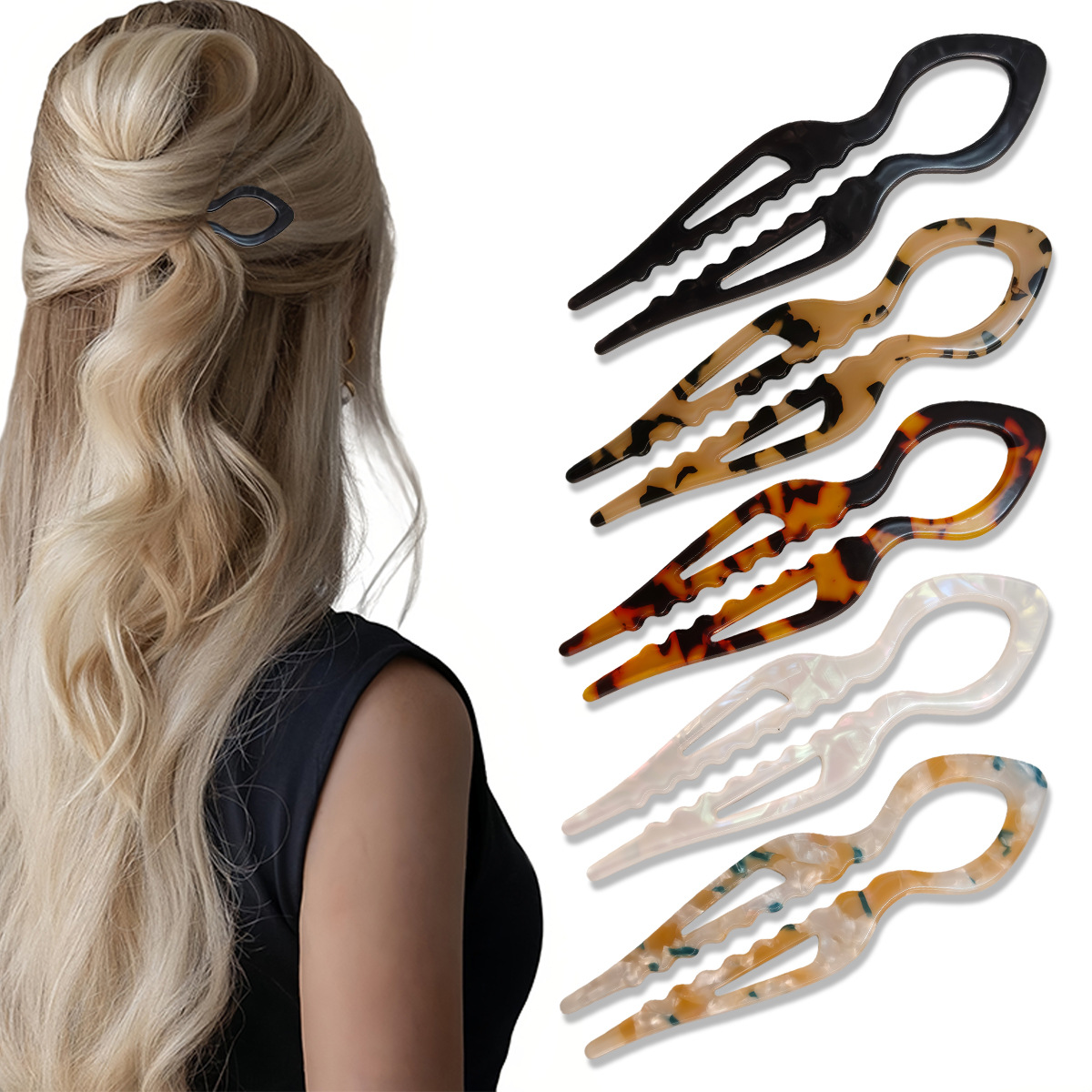 Young Women'S Accessories - U-Shaped Hair Sticks Tortoiseshell Acrylic Anti-Slip