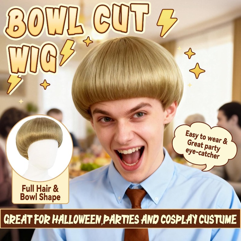 Short Blonde Bowl Cut Wig Blon - Women'S Accessories In The 70S recension och pris